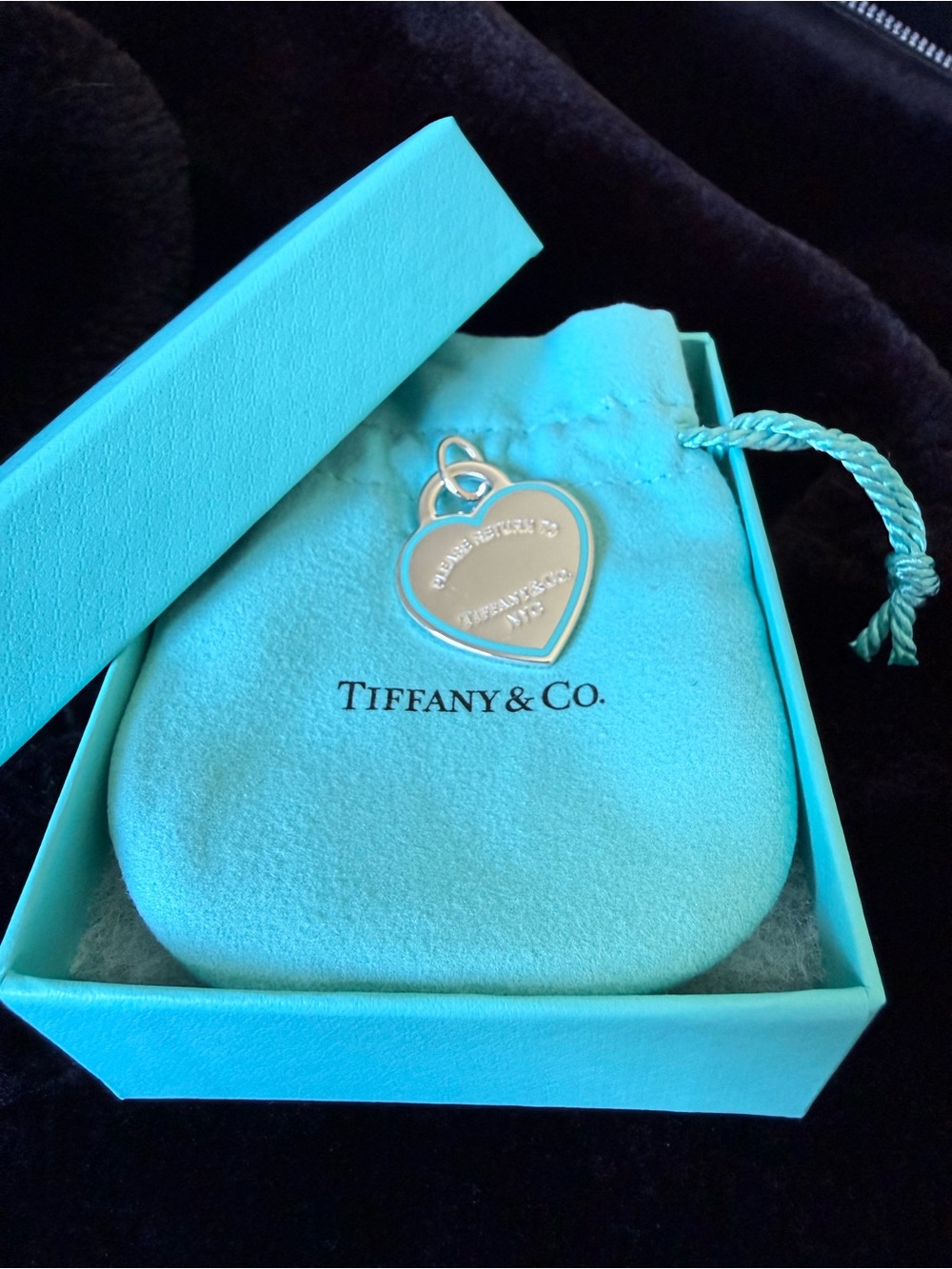 Brand New Tiffany & Co Return to Tiffany Medium Heart Charm with Blue Line